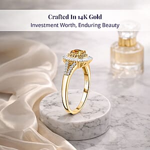 Certified & Appraised Luxoro AAA Madagascar Yellow Sapphire, I2 White and Yellow Diamond 1.31 ctw Double Halo Ring in 14K Yellow Gold (Size 7.0) 4.15 Grams