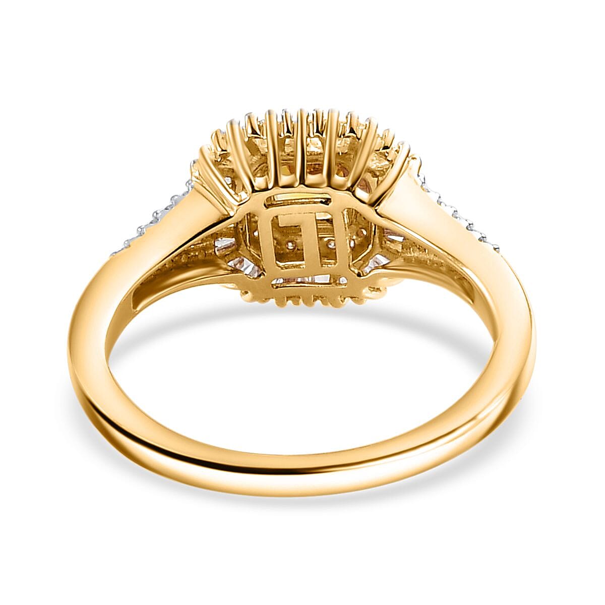 Certified & Appraised Luxoro AAA Madagascar Yellow Sapphire, I2 White and Yellow Diamond 1.31 ctw Double Halo Ring in 14K Yellow Gold (Size 7.0) 4.15 Grams image number 4