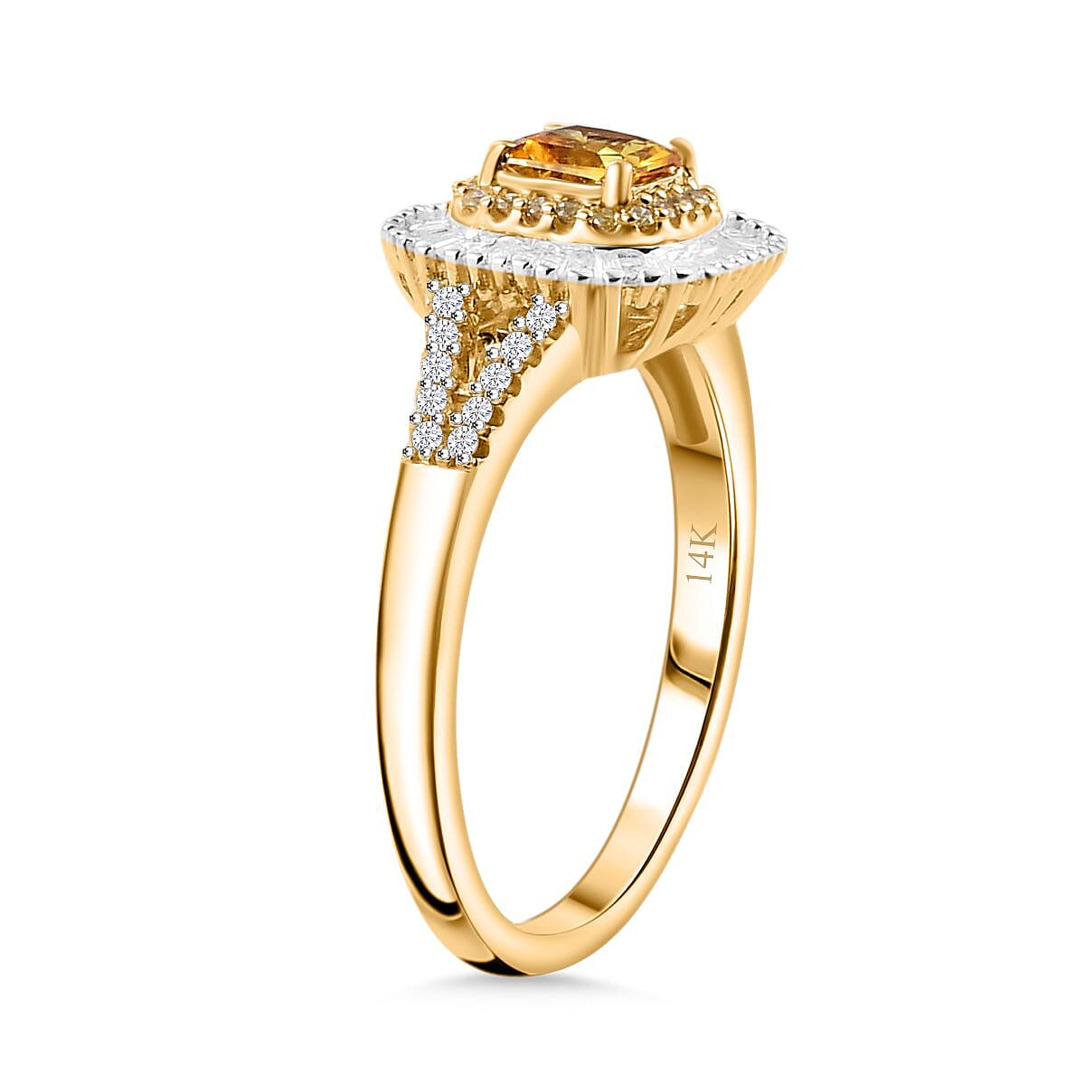 Certified & Appraised Luxoro AAA Madagascar Yellow Sapphire, I2 White and Yellow Diamond 1.31 ctw Double Halo Ring in 14K Yellow Gold (Size 8.0) 4.15 Grams image number 3