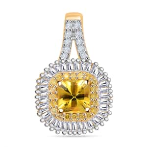 Doorbuster Certified & Appraised Luxoro AAA Pokhraj Yellow Sapphire, I2 White and Yellow Diamond 1.45 ctw Double Halo Pendant in 14K Yellow Gold