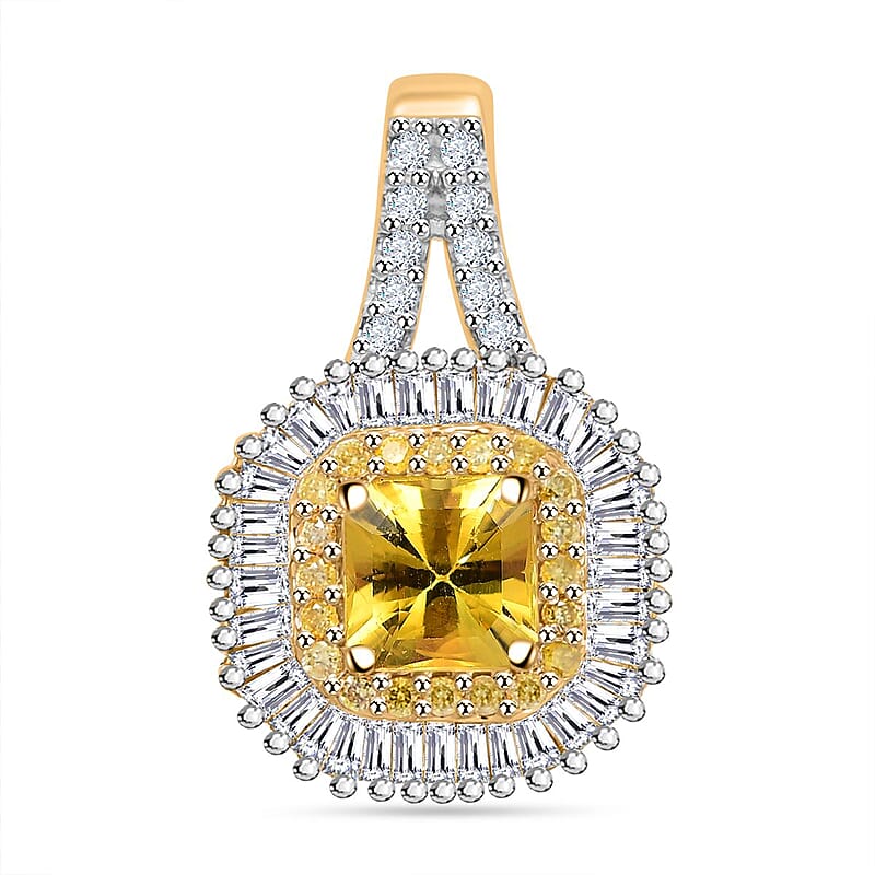  Luxoro AAA Madagascar Yellow Sapphire, I2 White and Yellow Diamond 1.45 ctw Double Halo Pendant without Chain in 14K Yellow Gold