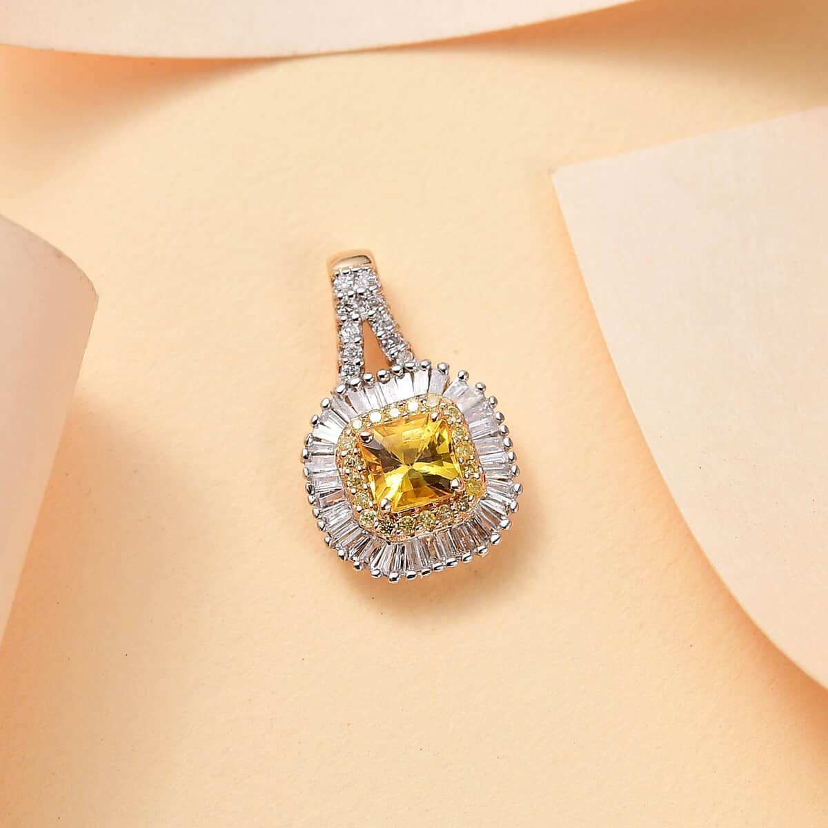 Doorbuster Certified & Appraised Luxoro AAA Pokhraj Yellow Sapphire, I2 White and Yellow Diamond 1.45 ctw Double Halo Pendant in 14K Yellow Gold image number 1