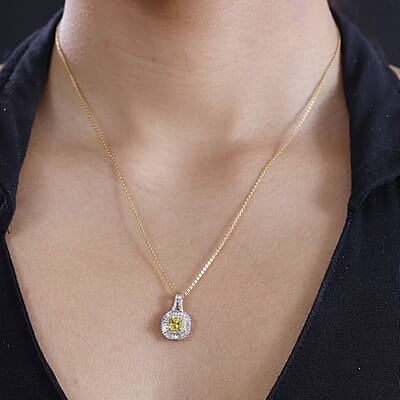  Luxoro AAA Madagascar Yellow Sapphire, I2 White and Yellow Diamond 1.45 ctw Double Halo Pendant without Chain in 14K Yellow Gold