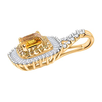  Luxoro AAA Madagascar Yellow Sapphire, I2 White and Yellow Diamond 1.45 ctw Double Halo Pendant without Chain in 14K Yellow Gold
