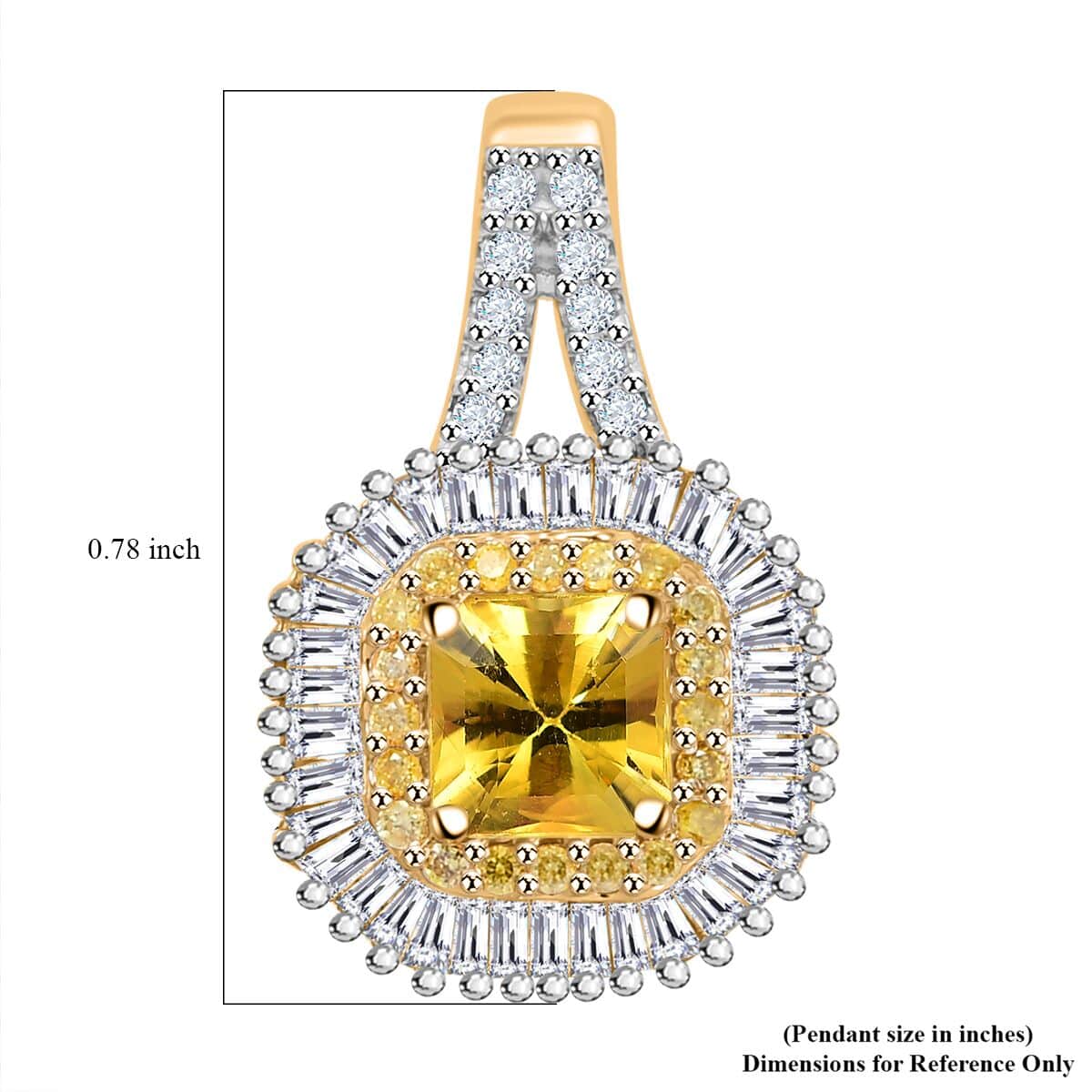 Doorbuster Certified & Appraised Luxoro AAA Pokhraj Yellow Sapphire, I2 White and Yellow Diamond 1.45 ctw Double Halo Pendant in 14K Yellow Gold image number 5