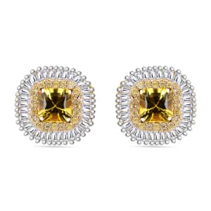 Doorbuster Certified & Appraised Luxoro AAA Pokhraj Yellow Sapphire, I2 White and Yellow Diamond 2.75 ctw Double Halo Stud Earrings in 14K Yellow Gold