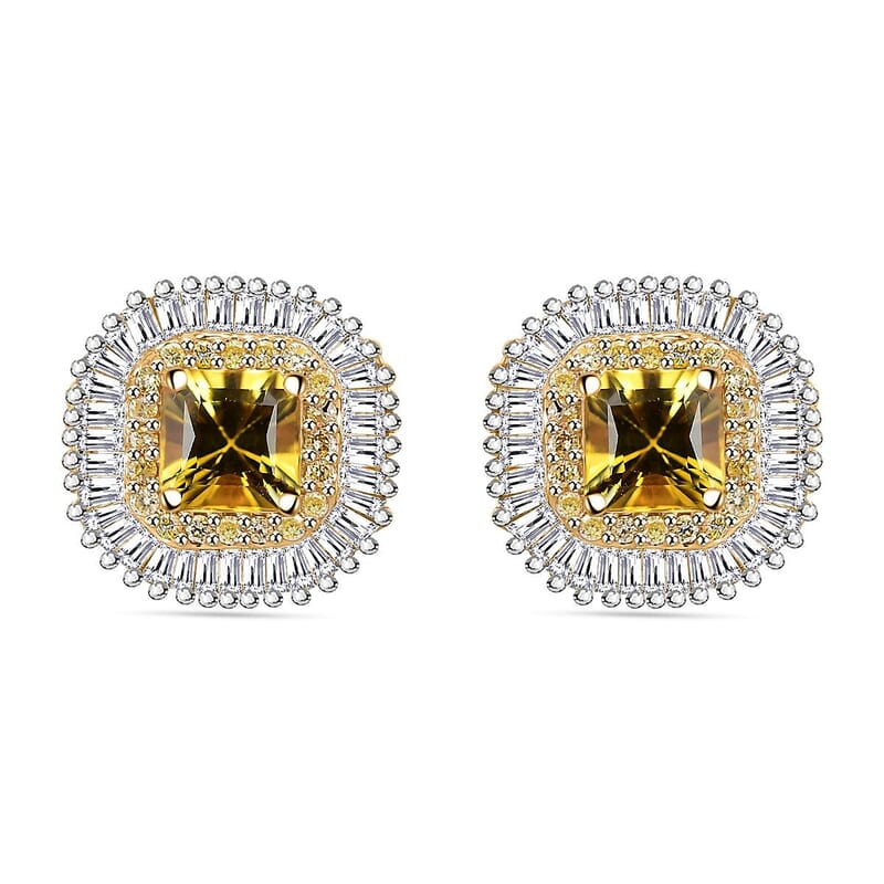 Certified & Appraised Luxoro AAA Madagascar Yellow Sapphire, I2 White and Yellow Diamond 2.75 ctw Double Halo Stud Earrings in 14K Yellow Gold