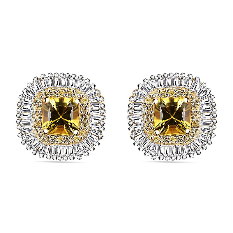 Certified & Appraised Luxoro AAA Madagascar Yellow Sapphire, I2 White and Yellow Diamond 2.75 ctw Double Halo Stud Earrings in 14K Yellow Gold