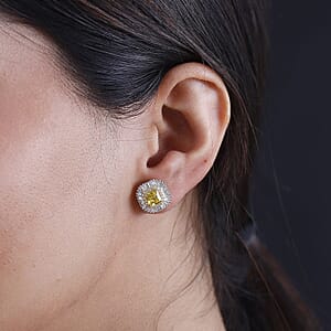 Certified & Appraised Luxoro AAA Madagascar Yellow Sapphire, I2 White and Yellow Diamond 2.75 ctw Double Halo Stud Earrings in 14K Yellow Gold