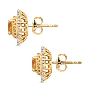 Certified & Appraised Luxoro AAA Madagascar Yellow Sapphire, I2 White and Yellow Diamond 2.75 ctw Double Halo Stud Earrings in 14K Yellow Gold