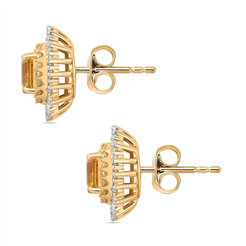 Certified & Appraised Luxoro AAA Madagascar Yellow Sapphire, I2 White and Yellow Diamond 2.75 ctw Double Halo Stud Earrings in 14K Yellow Gold
