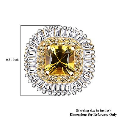 Certified & Appraised Luxoro AAA Madagascar Yellow Sapphire, I2 White and Yellow Diamond 2.75 ctw Double Halo Stud Earrings in 14K Yellow Gold