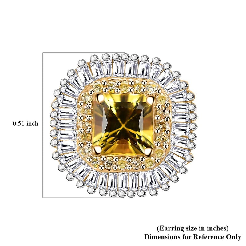 Certified & Appraised Luxoro AAA Madagascar Yellow Sapphire, I2 White and Yellow Diamond 2.75 ctw Double Halo Stud Earrings in 14K Yellow Gold