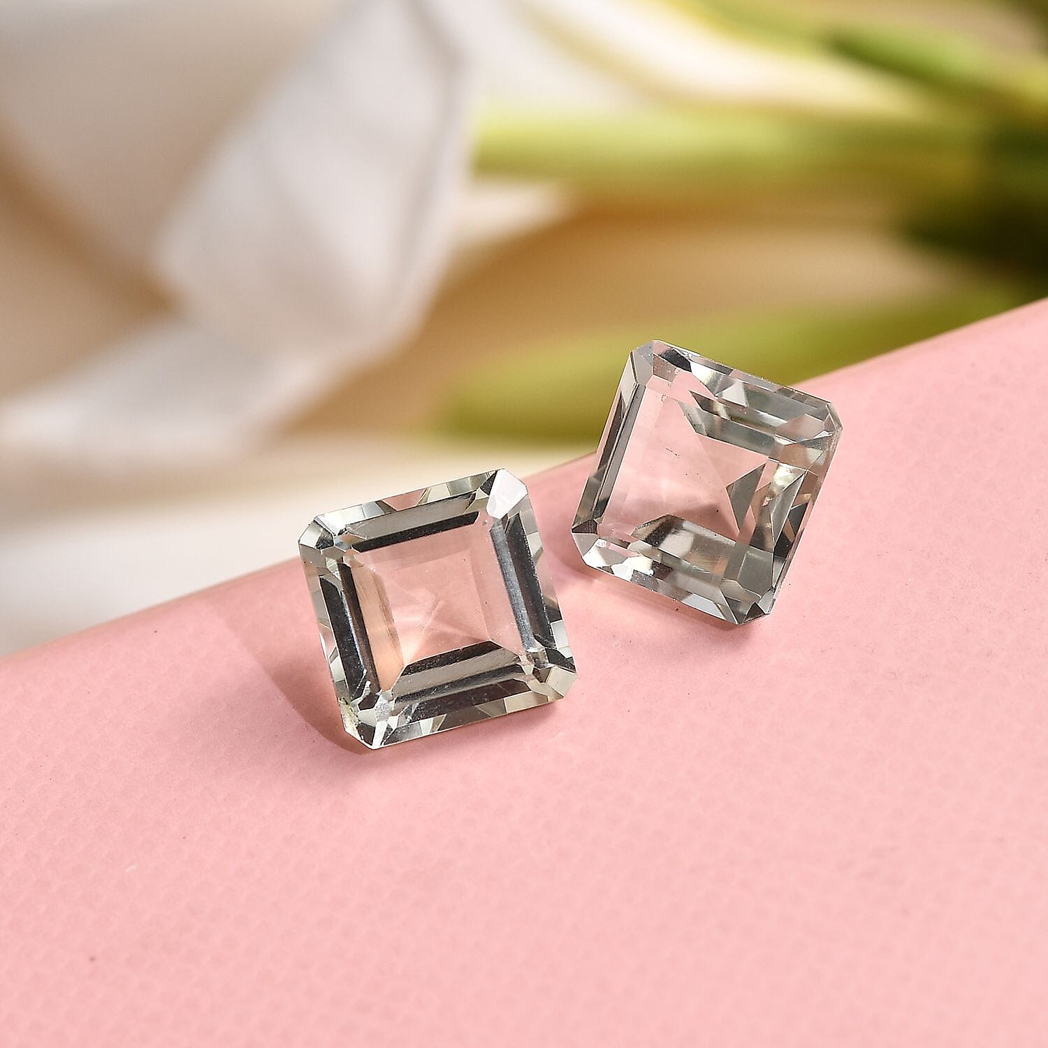 Montezuma Prasiolite Set of 2 (Sqr 9 mm) 6.51 ctw Loose Gemstone