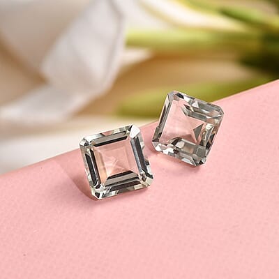 Montezuma Prasiolite Set of 2 (Sqr 9 mm) 6.51 ctw Loose Gemstone