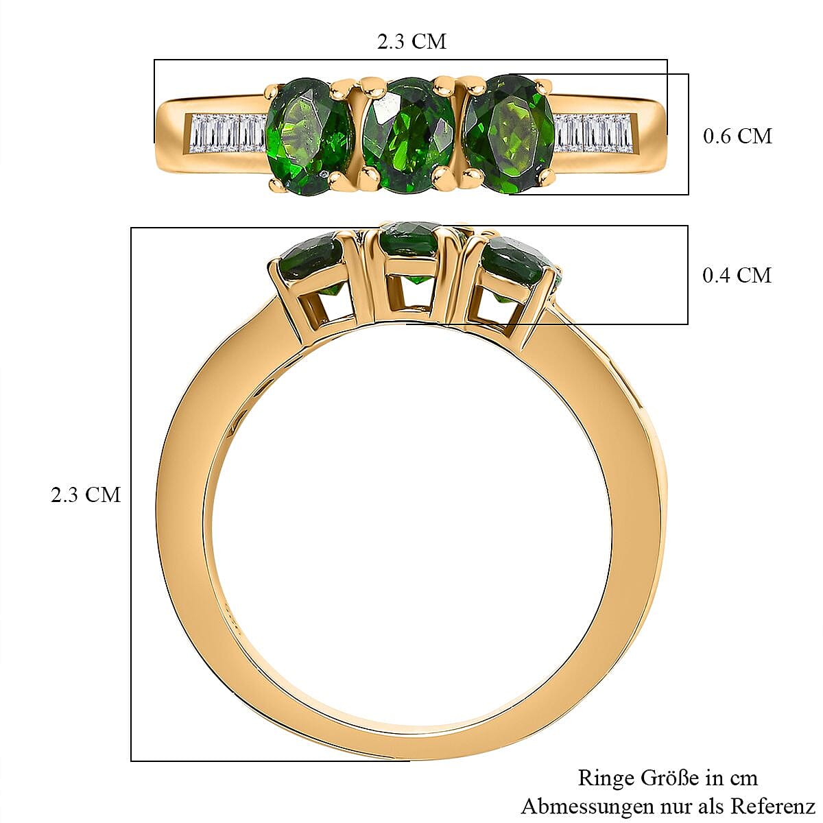 Chrome Diopside and Moissanite 1.43 ctw Ring in Vermeil Yellow Gold Over Sterling Silver (Size 6.5)