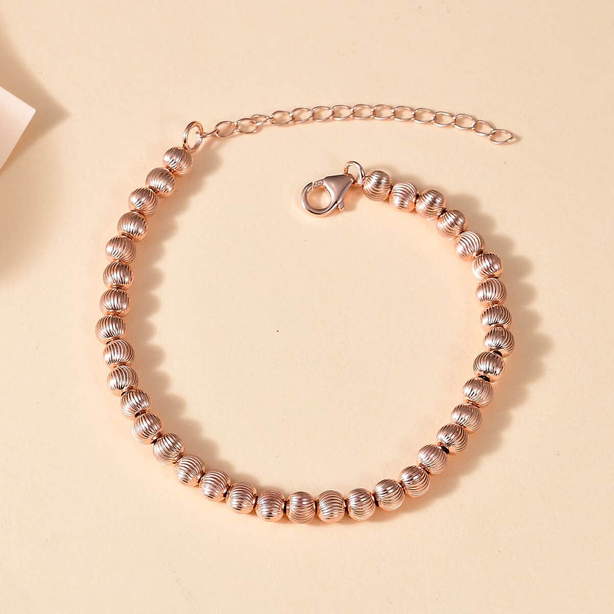 Texture Beaded Bracelet in 18K Vermeil Rose Gold Over Sterling Silver (6.50-8.50In) 10 Grams image number 1