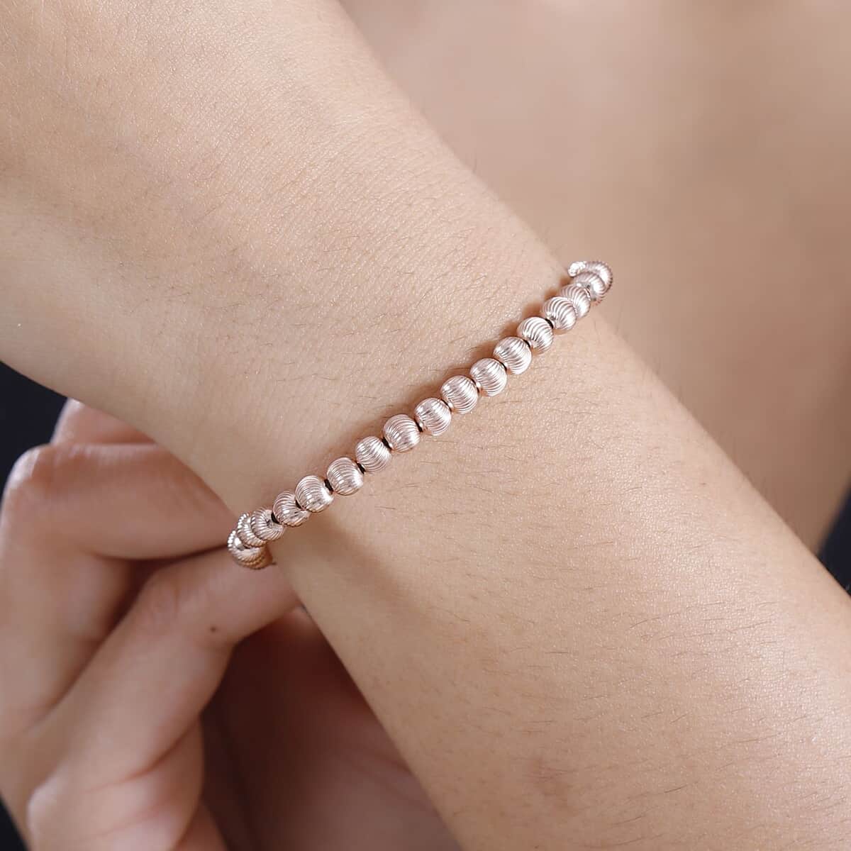 Texture Beaded Bracelet in 18K Vermeil Rose Gold Over Sterling Silver (6.50-8.50In) 10 Grams image number 2