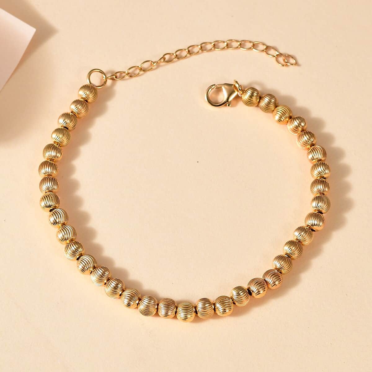 Texture Beaded Bracelet in 18K Vermeil YG Over Sterling Silver (6.50-8.50In) 10 Grams image number 1