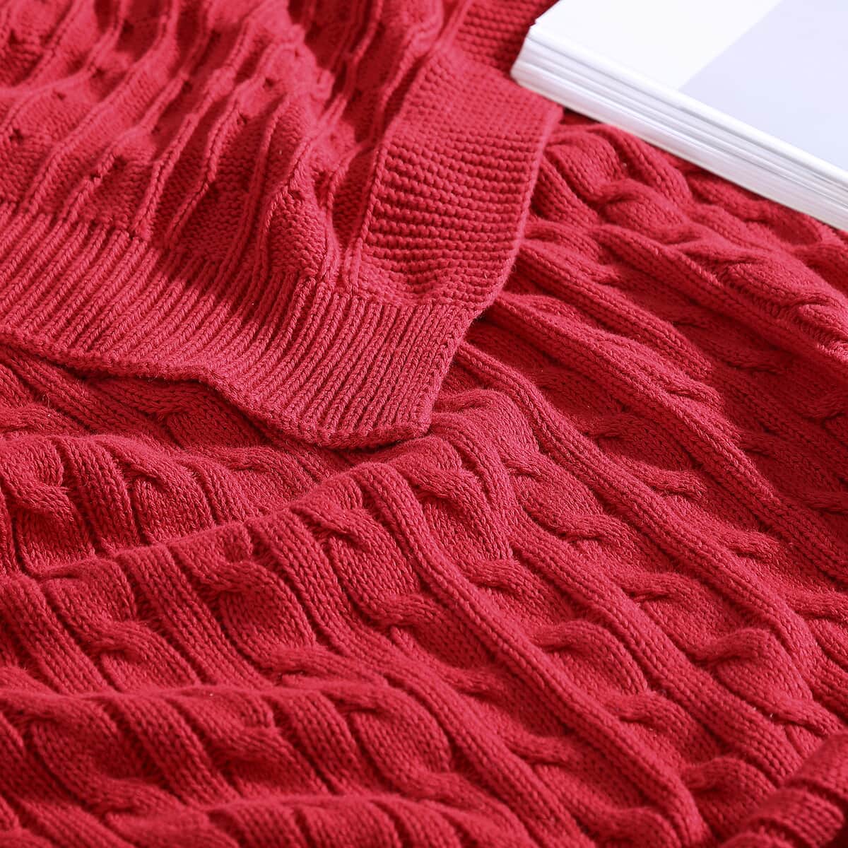 The Nesting Company Oak 100% Cotton Cable Knitted Throw - Red image number 2