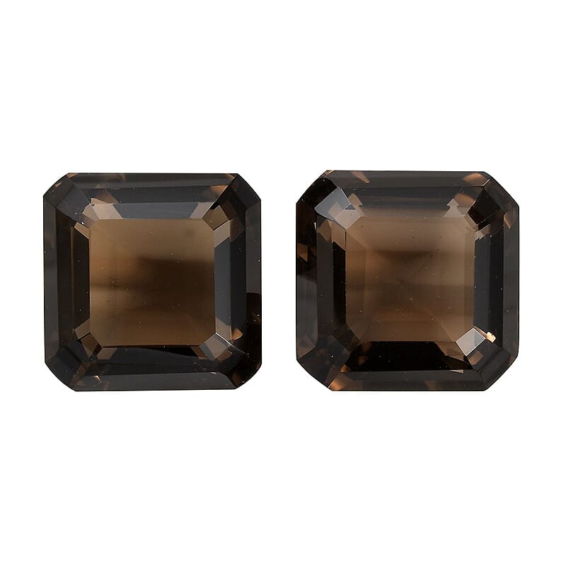 Asscher Cut Brazilian Smoky Quartz Set of 2 (Oct 14x14 mm) 26.19 ctw Loose Gemstone