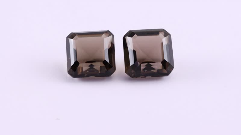 Asscher Cut Brazilian Smoky Quartz Set of 2 (Oct 14x14 mm) 26.19 ctw Loose Gemstone