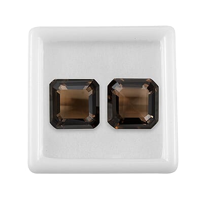 Asscher Cut Brazilian Smoky Quartz Set of 2 (Oct 14x14 mm) 26.19 ctw Loose Gemstone