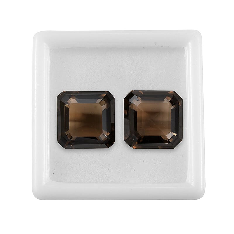 Asscher Cut Brazilian Smoky Quartz Set of 2 (Oct 14x14 mm) 26.19 ctw Loose Gemstone