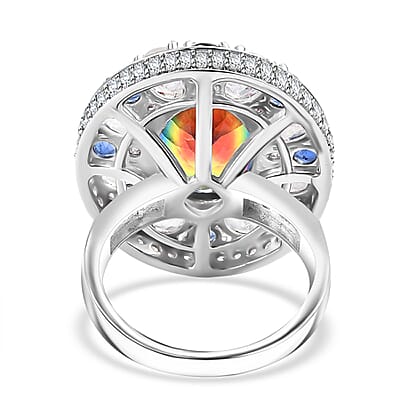D'Joy Nebula Quartz Doublet and Multi Gemstone 11.75 ctw Celestial Orbit Ring in Rhodium Over Sterling Silver (Size 10.0)