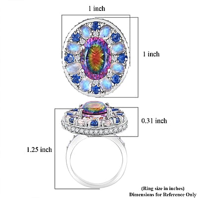 D'Joy Nebula Quartz Doublet and Multi Gemstone 11.75 ctw Celestial Orbit Ring in Rhodium Over Sterling Silver (Size 10.0)