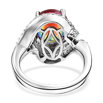 Nebula Quartz Doublet and White Zircon 5.70 ctw Ring in Rhodium Over Sterling Silver (Size 10.0)