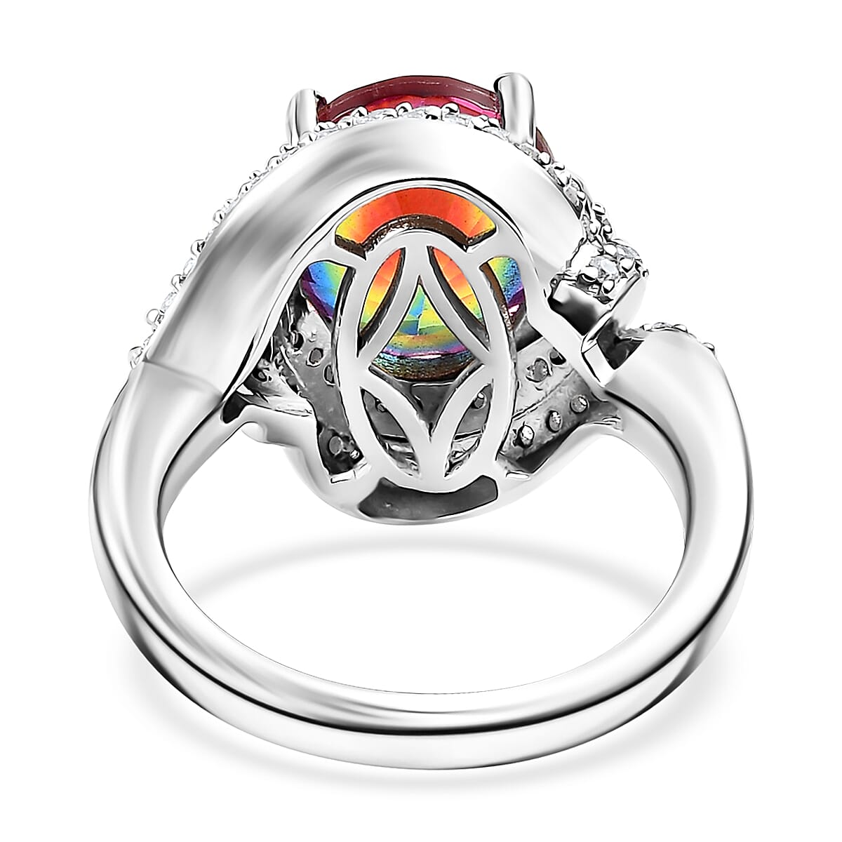 Nebula Quartz Doublet and White Zircon 5.70 ctw Ring in Rhodium Over Sterling Silver (Size 8.0) image number 4