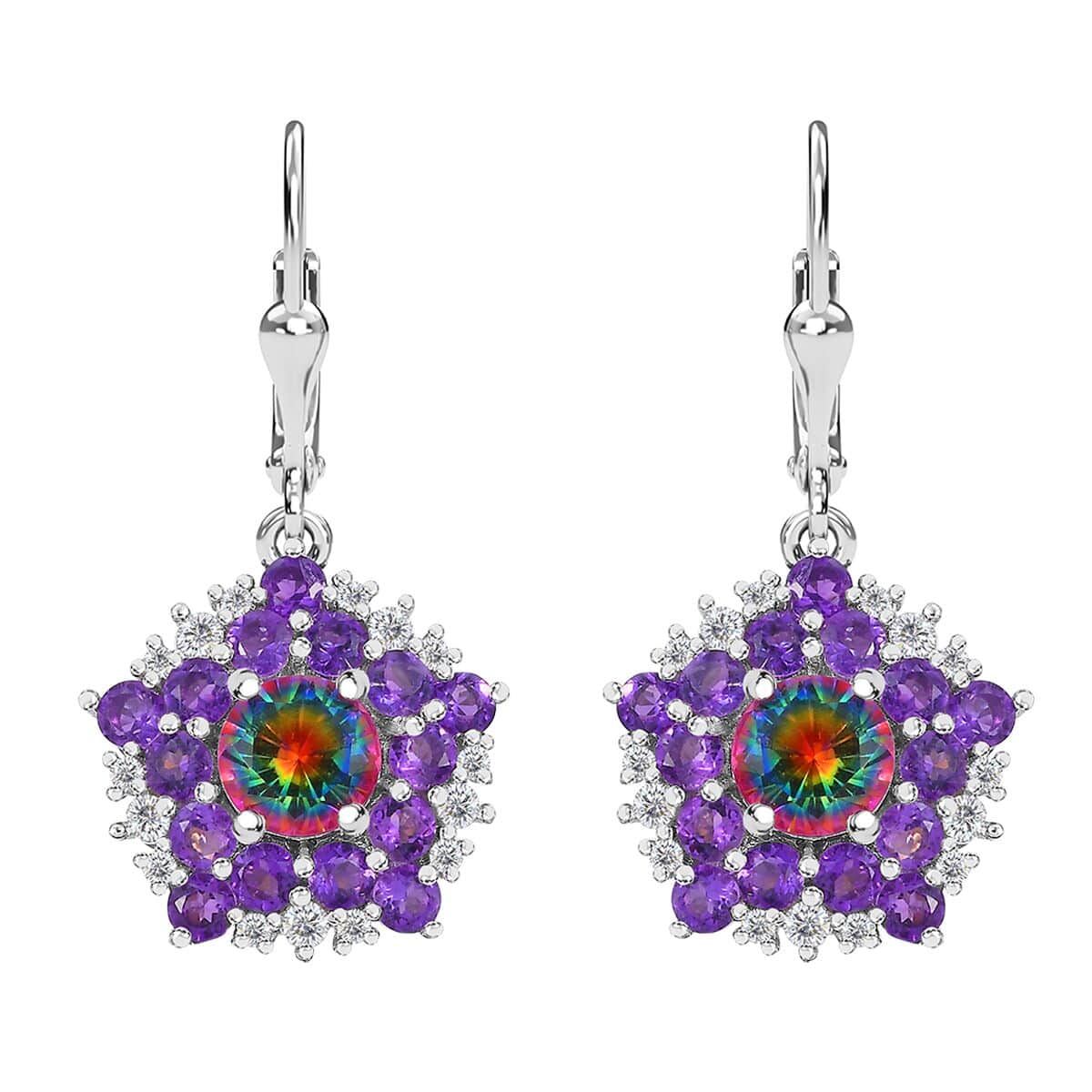 Nebula Quartz Doublet and Multi Gemstone 4.65 ctw Star Earrings in Rhodium Over Sterling Silver image number 0