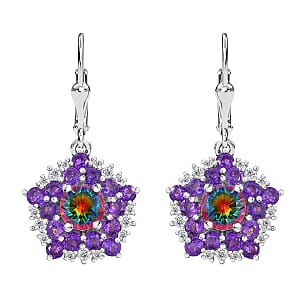 D'Joy Nebula Quartz Doublet and Multi Gemstone 4.65 ctw Star Earrings in Rhodium Over Sterling Silver