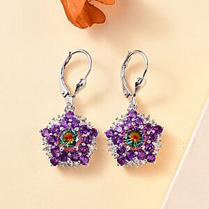 D'Joy Nebula Quartz Doublet and Multi Gemstone 4.65 ctw Star Earrings in Rhodium Over Sterling Silver