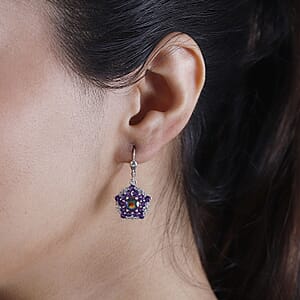 D'Joy Nebula Quartz Doublet and Multi Gemstone 4.65 ctw Star Earrings in Rhodium Over Sterling Silver