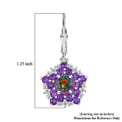 D'Joy Nebula Quartz Doublet and Multi Gemstone 4.65 ctw Star Earrings in Rhodium Over Sterling Silver