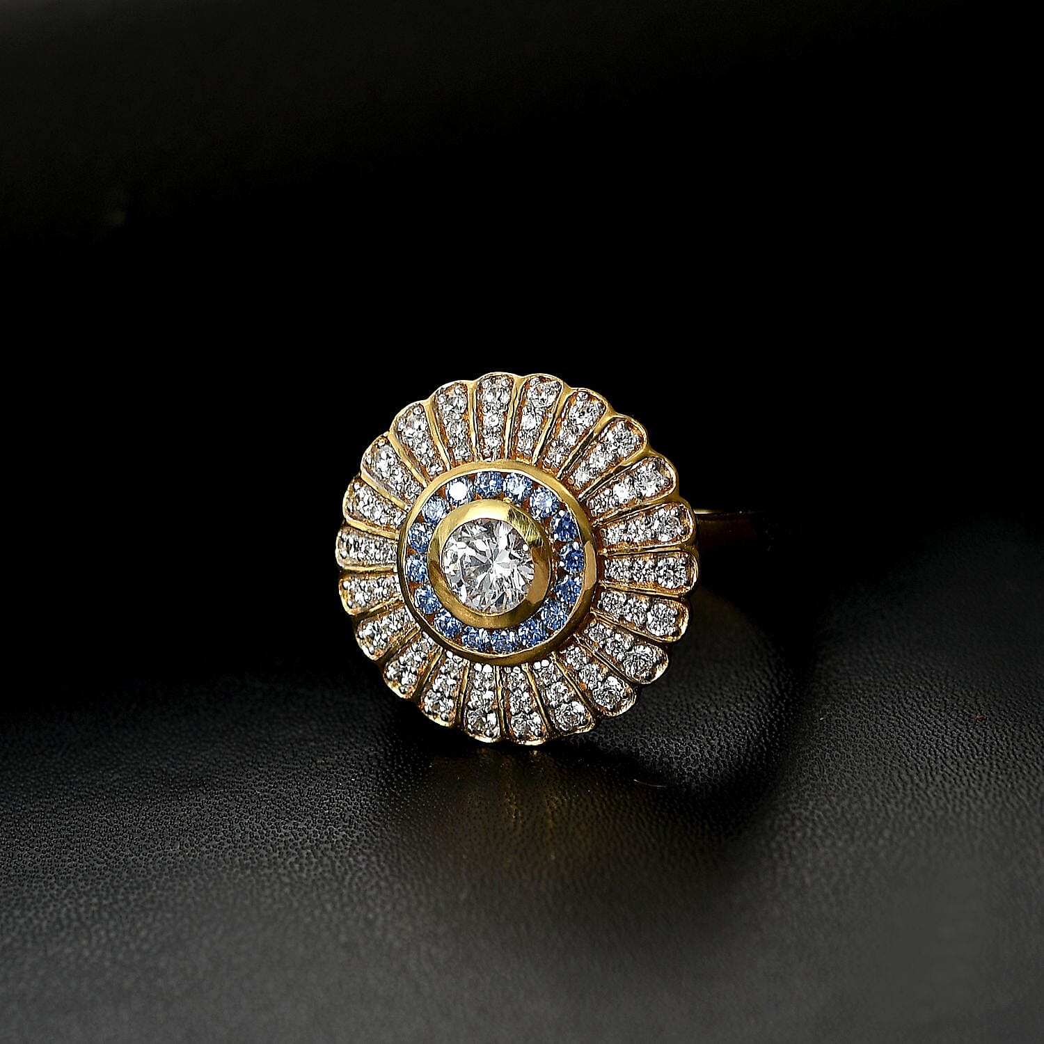J Francis Embellished with White and Blue Zirconia by Swarovski 2.36 ctw Ring in 18K Vermeil YG Over Sterling Silver (Size 11.5)