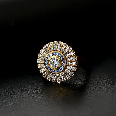 J Francis Embellished with White and Blue Zirconia by Swarovski 2.36 ctw Ring in 18K Vermeil YG Over Sterling Silver (Size 11.5)
