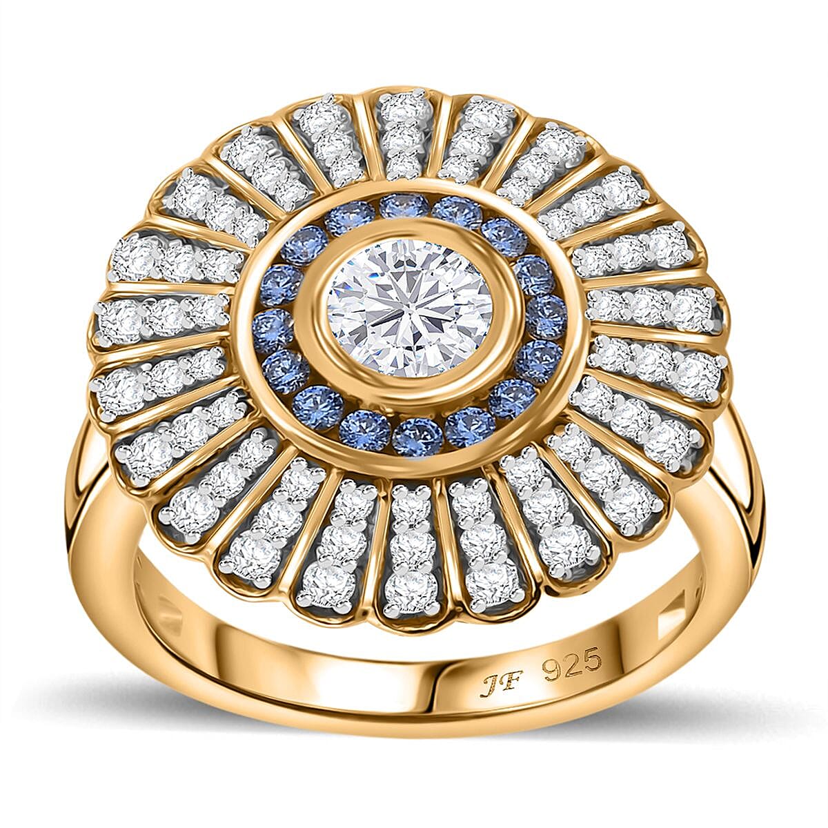 J Francis Embellished with White and Blue Zirconia by Swarovski 2.36 ctw Ring in 18K Vermeil YG Over Sterling Silver (Size 11.5)