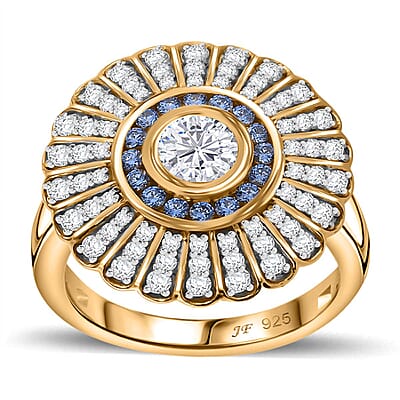 J Francis Embellished with White and Blue Zirconia by Swarovski 2.36 ctw Ring in 18K Vermeil YG Over Sterling Silver (Size 11.5)