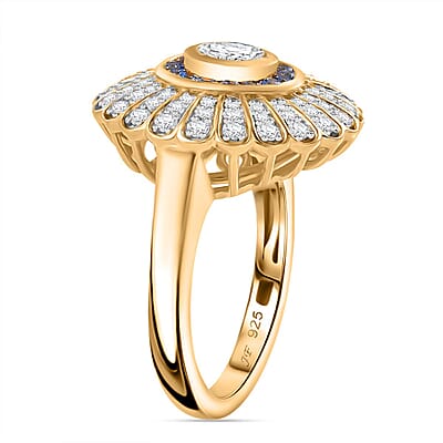 J Francis Embellished with White and Blue Zirconia by Swarovski 2.36 ctw Ring in 18K Vermeil YG Over Sterling Silver (Size 11.5)