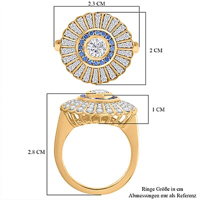 J Francis Embellished with White and Blue Zirconia by Swarovski 2.36 ctw Ring in 18K Vermeil YG Over Sterling Silver (Size 11.5)