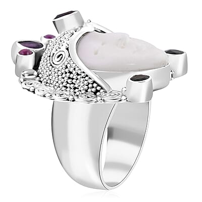 Sajen Silver Carved Bone and Multi Gemstone 1.65 ctw Ring in Sterling Silver (Size 10.0)