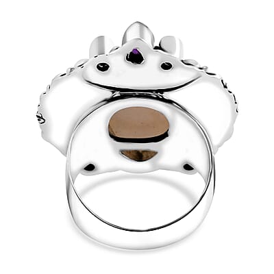Sajen Silver Carved Bone and Multi Gemstone 1.65 ctw Ring in Sterling Silver (Size 10.0)