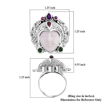 Sajen Silver Carved Bone and Multi Gemstone 1.65 ctw Ring in Sterling Silver (Size 10.0)
