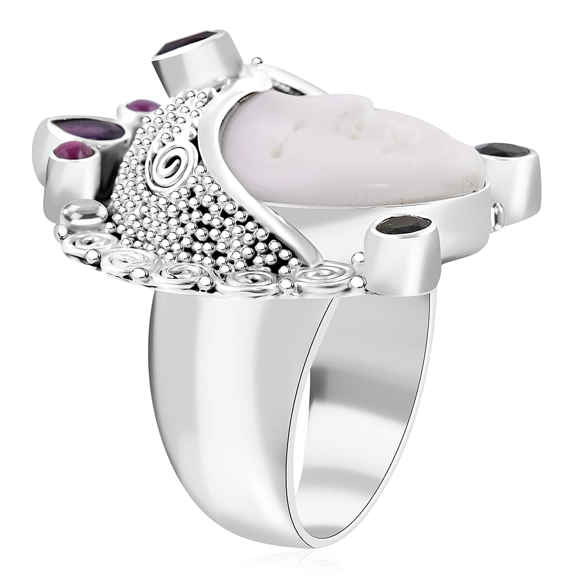 Sajen Silver Carved Bone and Multi Gemstone 1.65 ctw Ring in Sterling Silver (Size 11.0) image number 3
