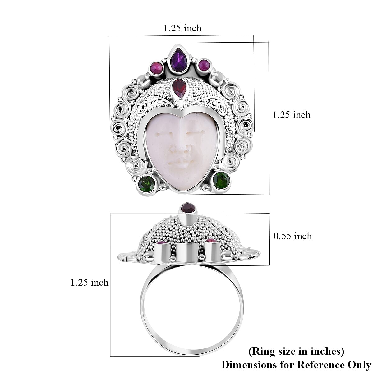 Sajen Silver Carved Bone and Multi Gemstone 1.65 ctw Ring in Sterling Silver (Size 8.0) image number 5