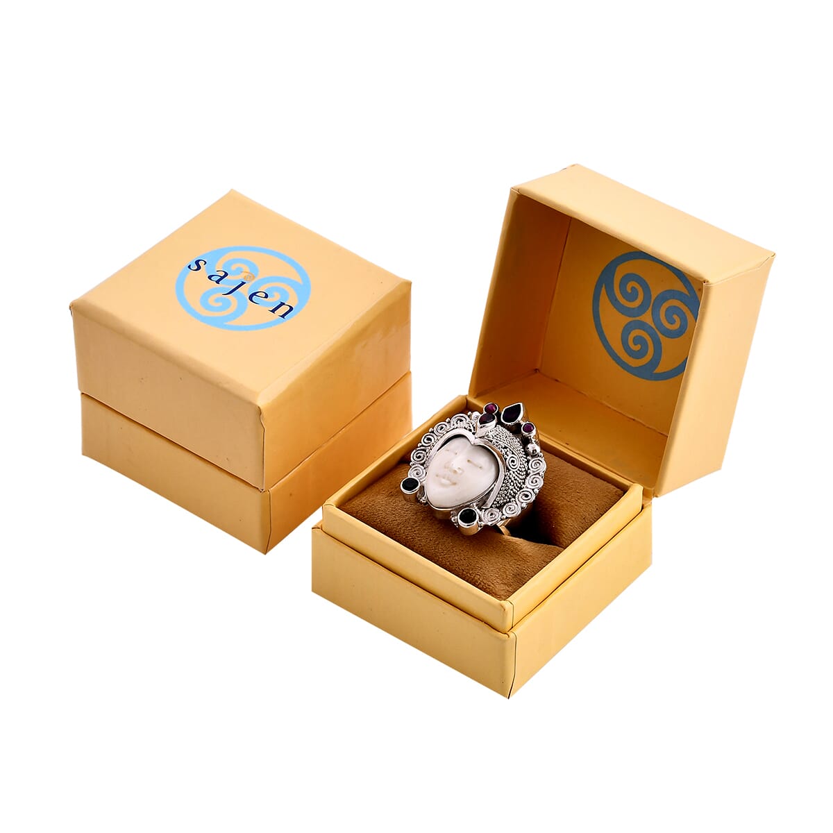 Buy Sajen Silver Carved Bone and Multi Gemstone 1.65 ctw