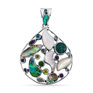 Sajen Silver Abalone Shell and Multi Gemstone 9.50 ctw Pendant without Chain in Sterling Silver